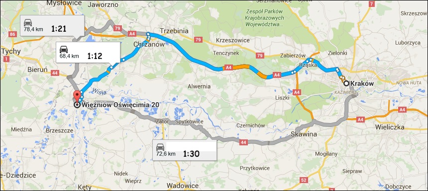 Krakow To Auschwitz Map 