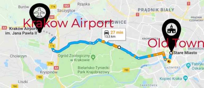 travel from krakow airport to city centre