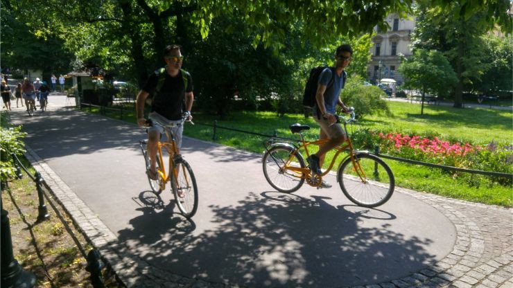 two bikers in the planty krakow